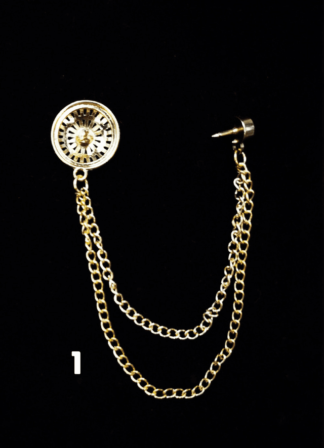 ネクタイピン 車輪透かし模様と宝石飾り二連鎖ネクタイピン